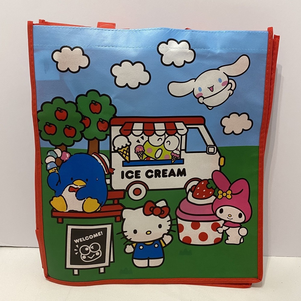 Hello Kitty & Friends Reusable Tote Bag in Blue Green Ice Crean Truck Sanrio NWT
